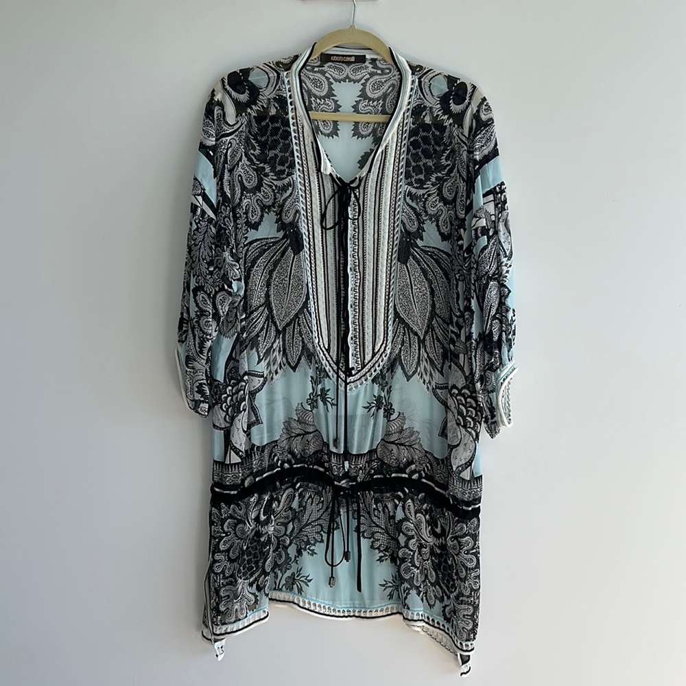 Roberto Cavalli Silk Sheer Tunic Blouse with Knitted Details Size 42 - Picture 1 of 13